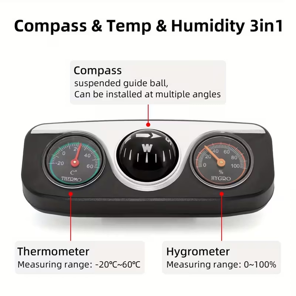 High Precision Dashboard Compass Thermometer Hygrometer Car Decor 2