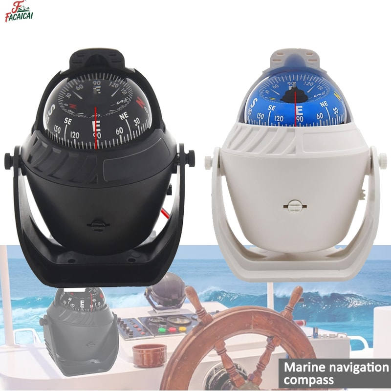 Portable Dashboard Navigation Compass Ball for Car Boat with LED Light and Magnetic Declination