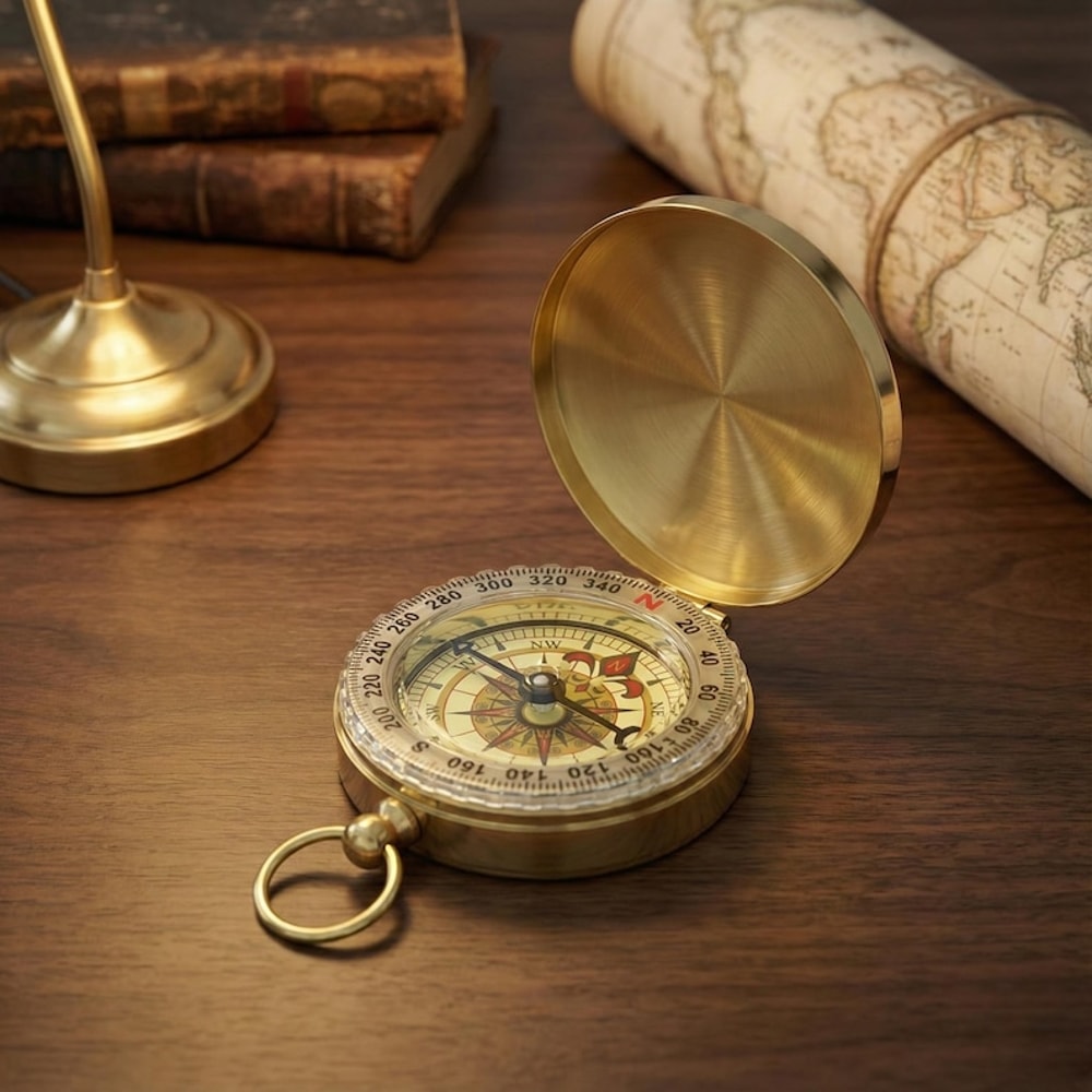 Vintage Brass Pocket Compass, Antique navigation compass for Hiking Camping Survival Gift