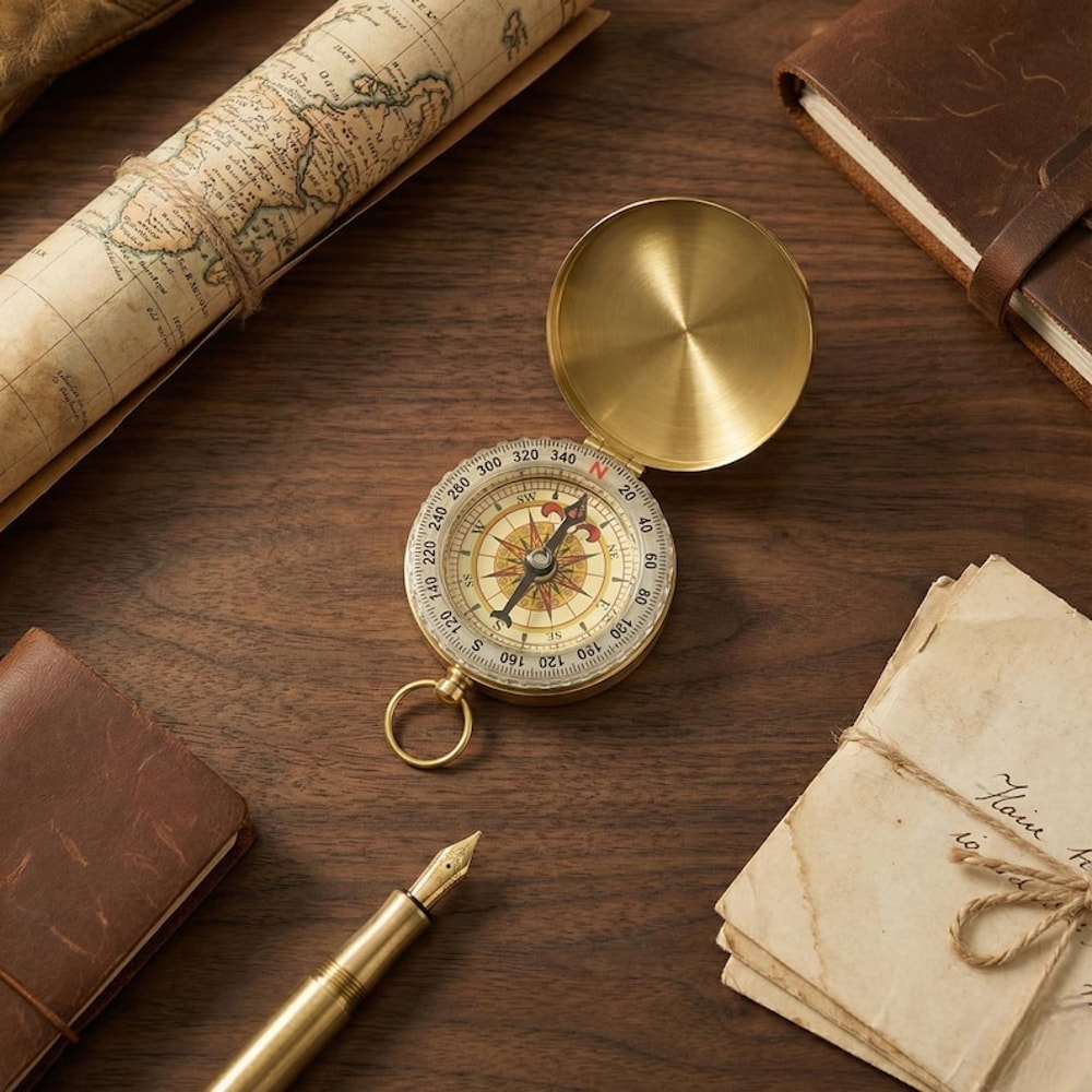 Vintage Brass Pocket Compass, Antique navigation compass for Hiking Camping Survival Gift