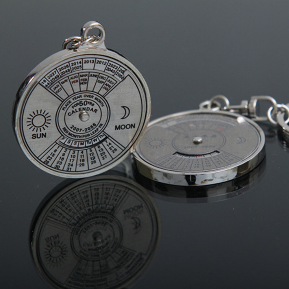 Mini Compass Keychain with Perpetual Calendar Metal Survival Tool for Hiking and Everyday Carry