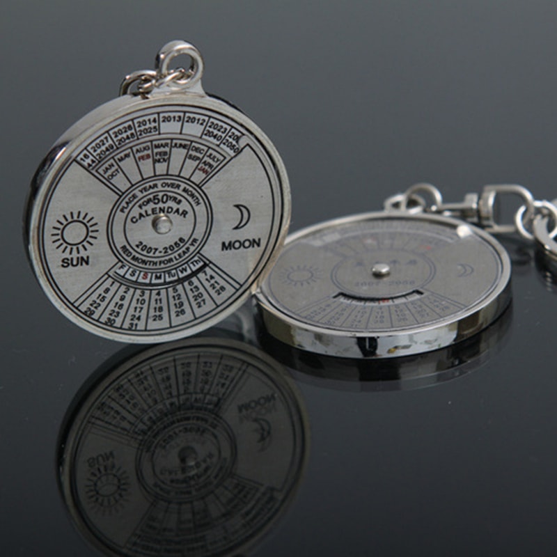 Mini Compass Keychain with Perpetual Calendar Metal Survival Tool for Hiking and Everyday Carry