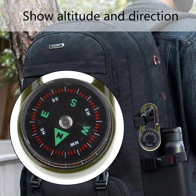 All In One Multifunctional Carabiner Compass Thermometer Keychain Outdoor Survival Clip 4