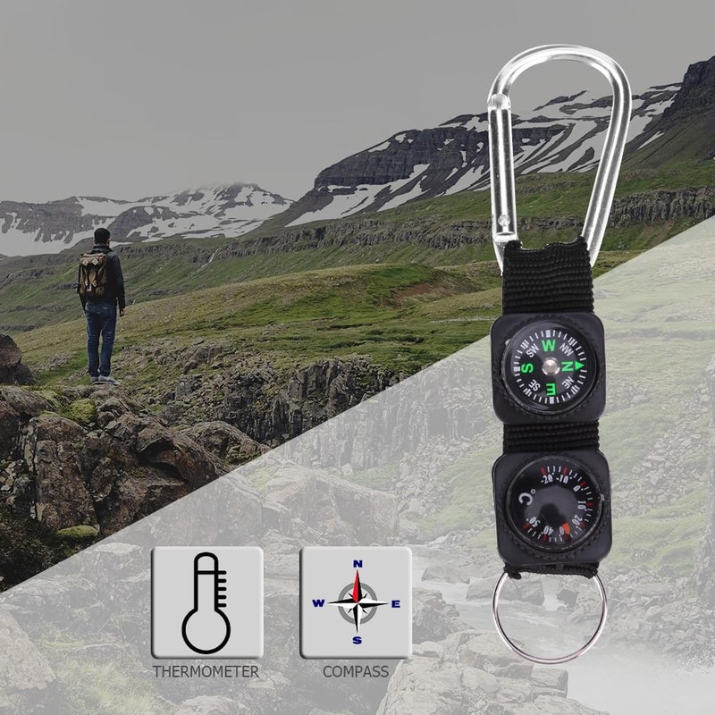 Multi Function Hiking Compass Keychain with Thermometer for Outdoor Survival and Navigation