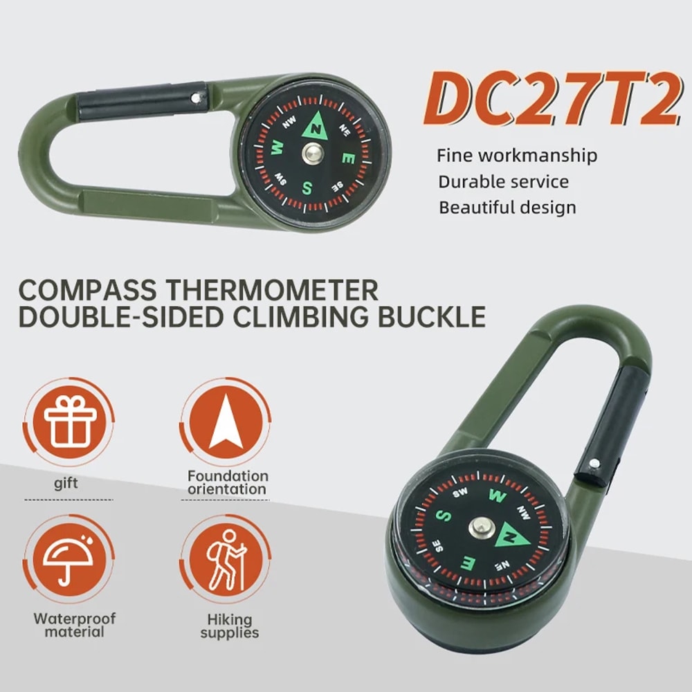 Mini Survival Compass Thermometer Keychain for Hiking and Camping Gear