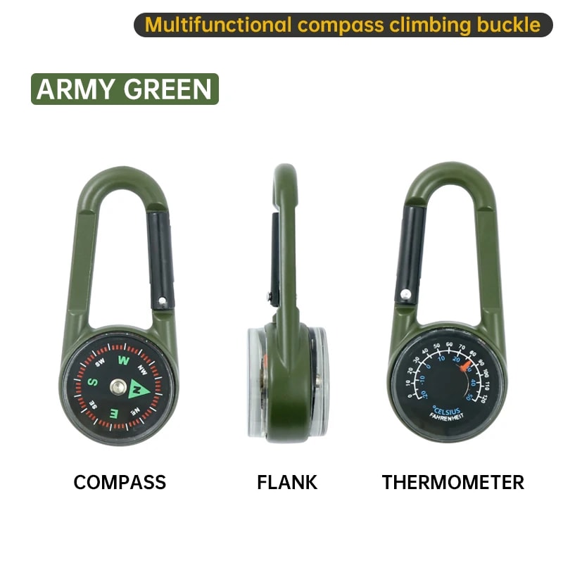 Mini Survival Compass Thermometer Keychain for Hiking and Camping Gear