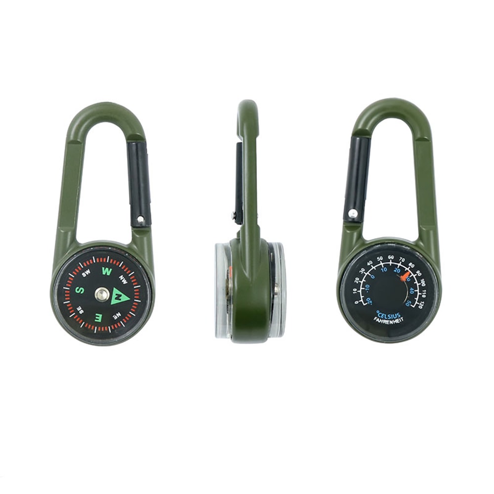 Mini Survival Compass Thermometer Keychain for Hiking and Camping Gear