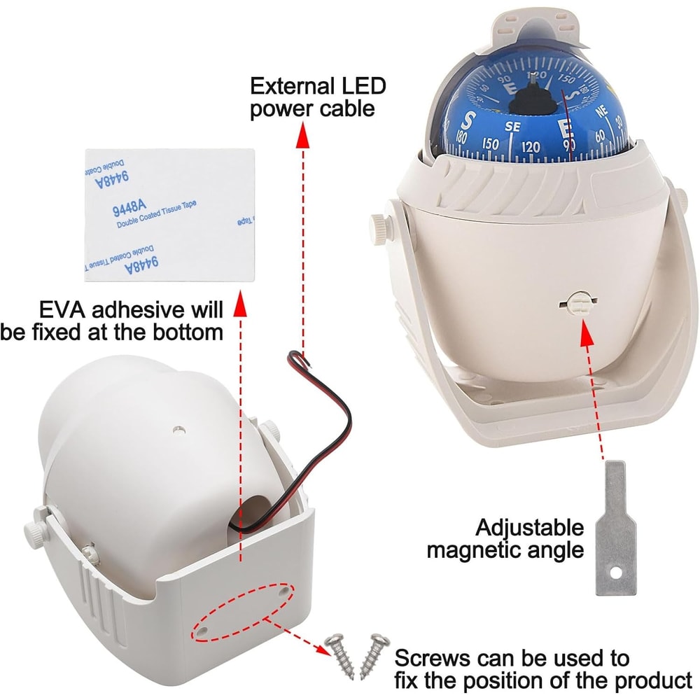 Adjustable Magnetic Vehicle Compass Ball for Cars Boats and Marine Navigation