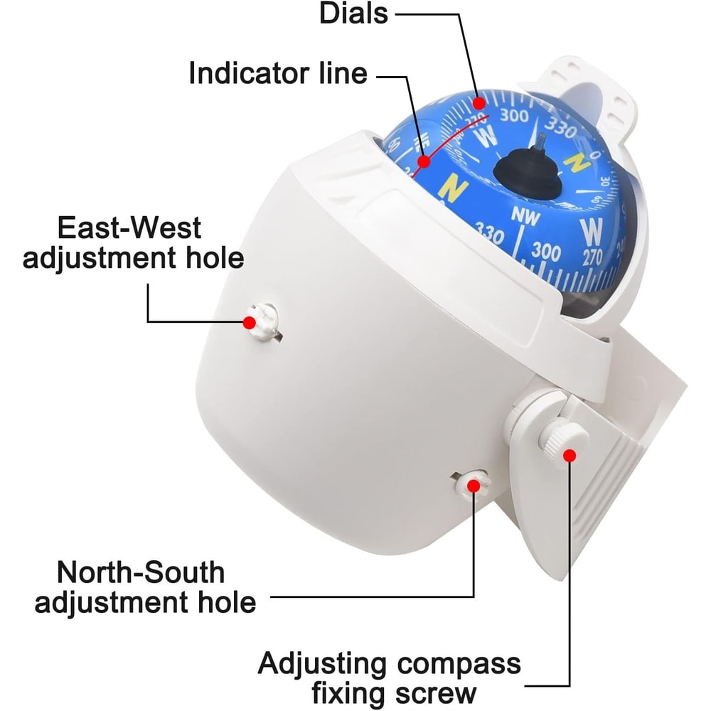 Adjustable Magnetic Vehicle Compass Ball for Cars Boats and Marine Navigation