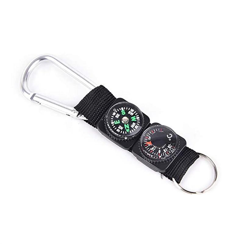 Outdoor Survival Compass Keychain With Thermometer And Carabiner Clip 0