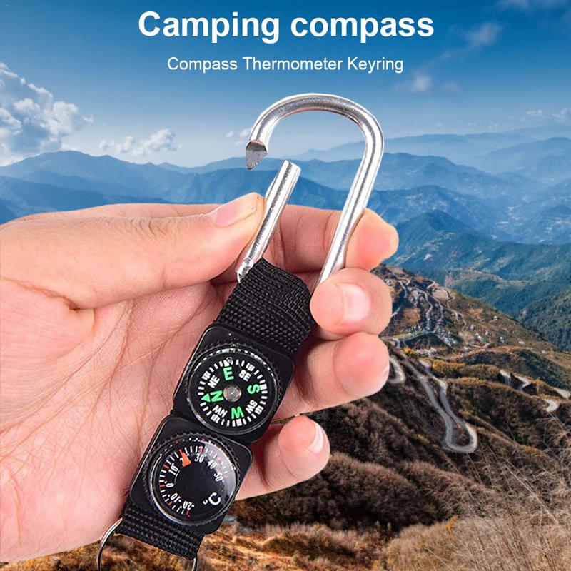 Outdoor Survival Compass Keychain With Thermometer And Carabiner Clip 2