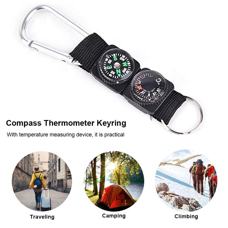 Outdoor Survival Compass Keychain With Thermometer And Carabiner Clip 3
