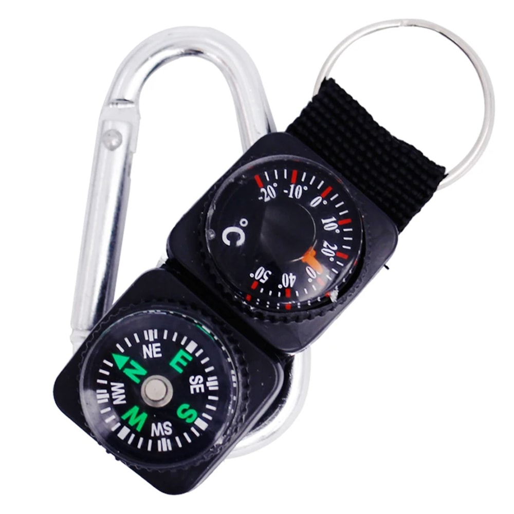 Multi Function Outdoor Survival Carabiner with Compass and Thermometer Clip