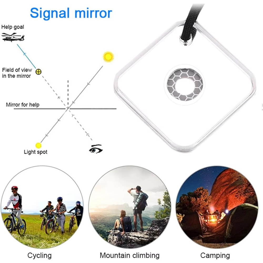 Survival Signal Mirror with Compass Thermometer Carabiner for Hiking Camping Emergency Kit