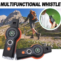 outdoor survival whistle with compass thermometer and carabiner clip
