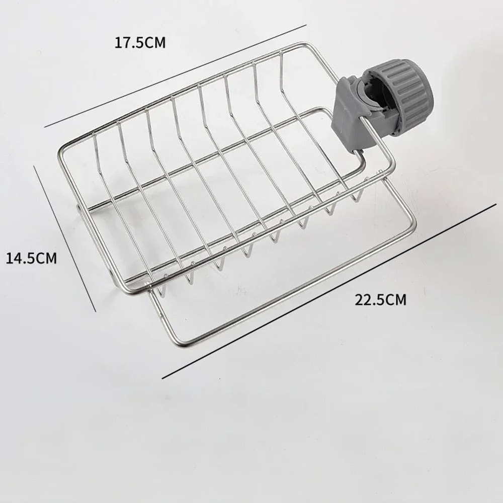 Stainless Steel Sink Organizer Rack with Faucet Holder and Detachable Drain Shelf