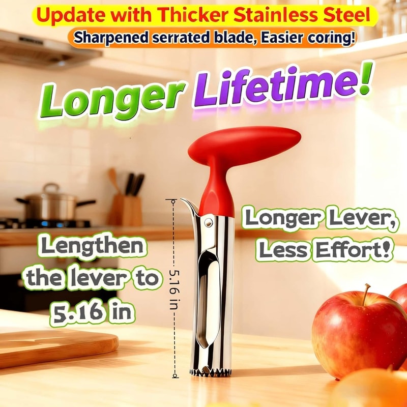 Stainless Steel Apple Corer Tool with Comfortable Grip Easy Fruit Core Remover
