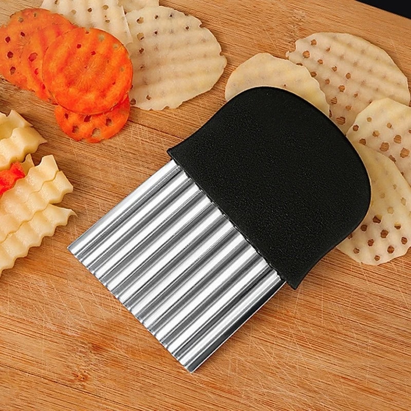 Stainless Steel Crinkle Cutter Knife Wavy Vegetable Slicer for Fries Chips and Creative Cooking