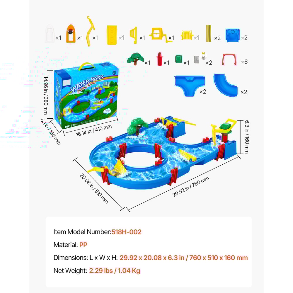 Kids Water Play Table Outdoor Splash Park with Accessories Summer Sensory Activity Toy