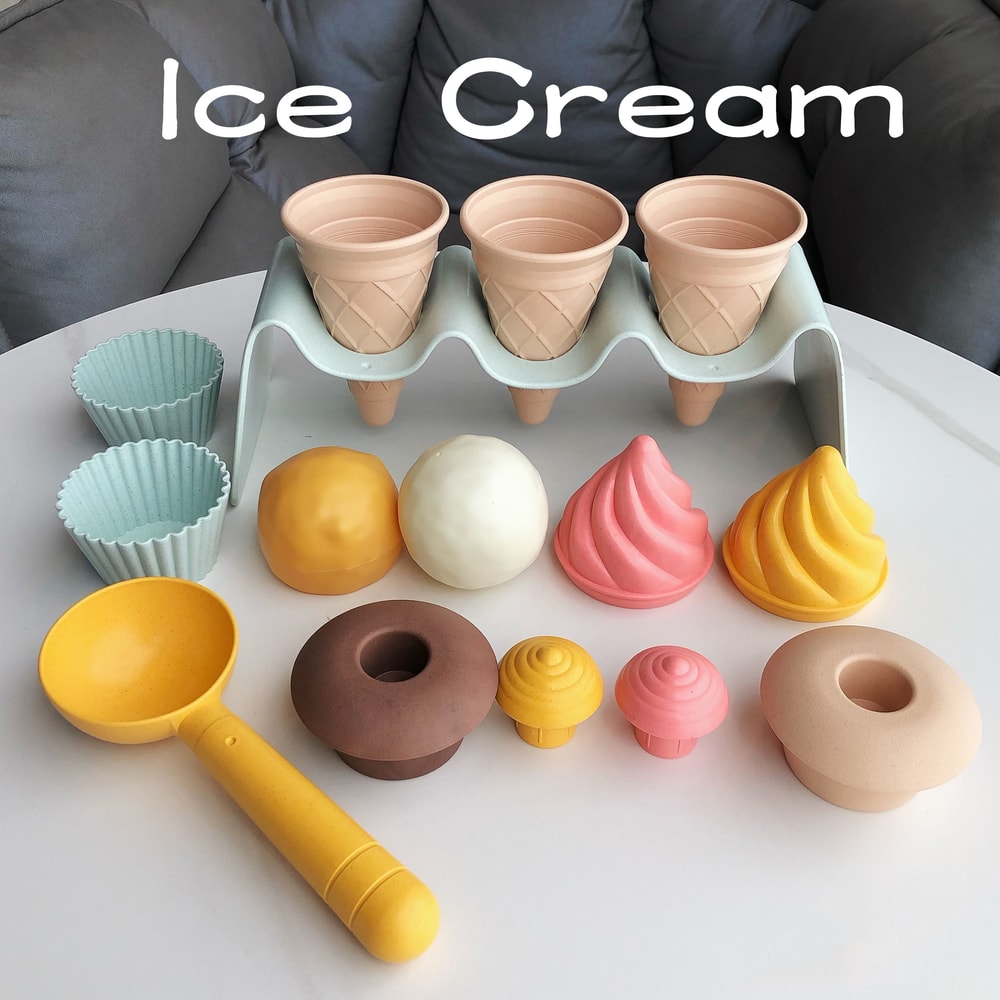 Kids Beach Toys Sand Play Set with Ice Cream Molds Eco Friendly Summer Play Kit