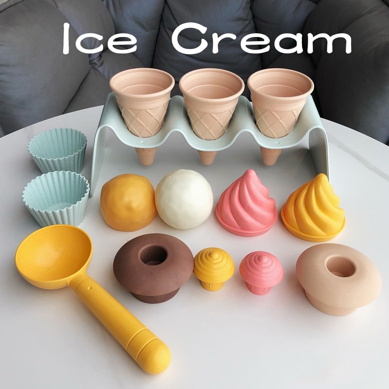 Kids Beach Toys Sand Play Set with Ice Cream Molds Eco Friendly Summer Play Kit