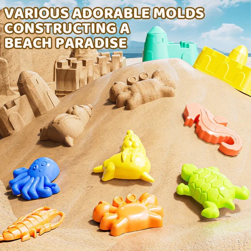 Kids Beach Sand Toy Set Bucket And Shovel Kit With Dinosaur Molds For Creative Play 2