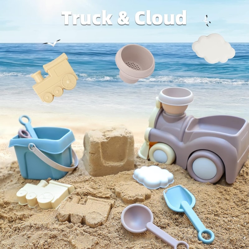 Kids Beach Sand Toy Set Train Truck Sandbox Kit With Bucket Tools For Toddlers 4