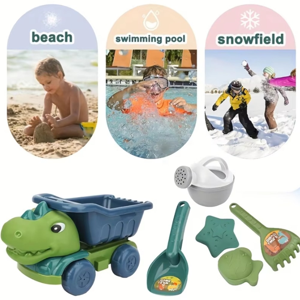 Kids Sand Play Wheelbarrow Set with Storage Durable Beach Sandbox Toy Kit