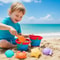 Foldable Beach Toys Set with Collapsible Bucket and Molds Portable Sand Play Kit for Toddlers