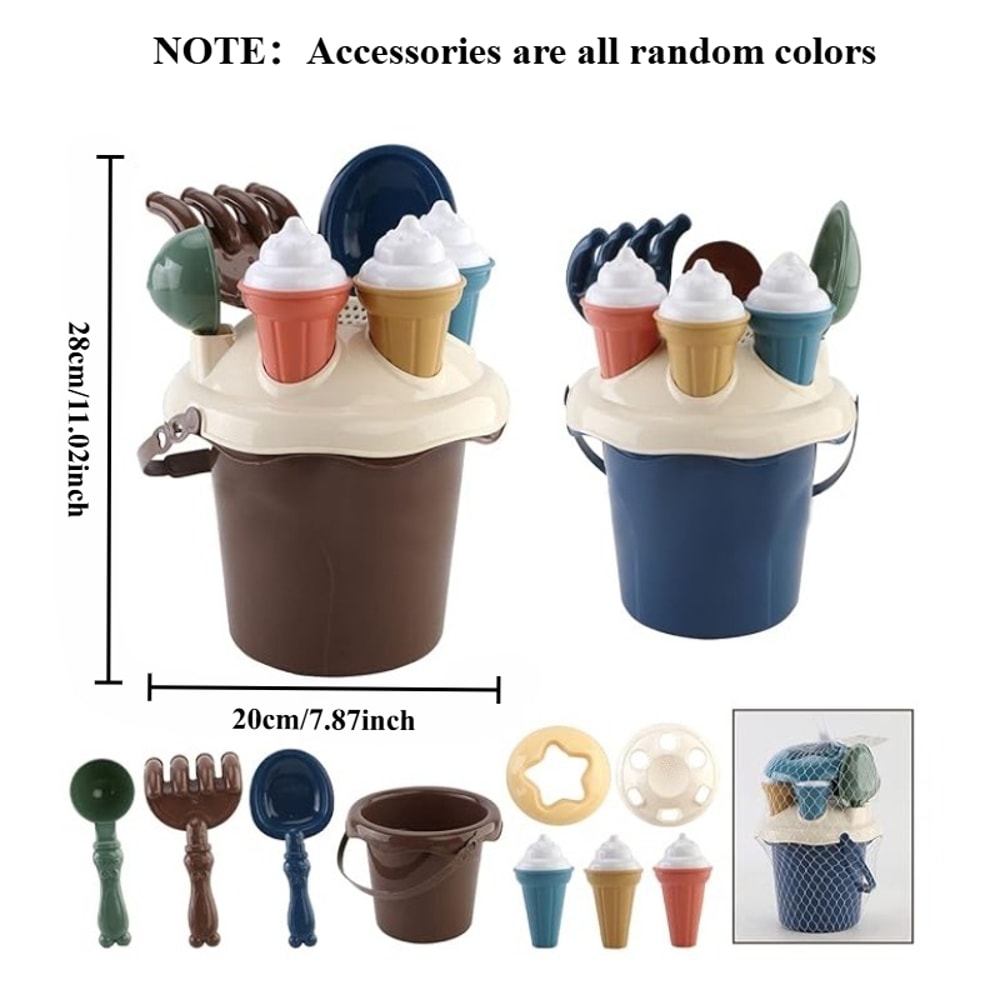 Kids Beach Toy Set Sand Play Kit with Bucket Shovel Rake Ice Cream Molds for Toddlers