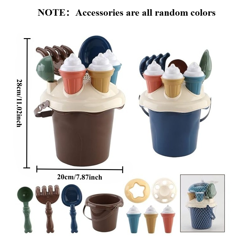 Kids Beach Toy Set Sand Play Kit with Bucket Shovel Rake Ice Cream Molds for Toddlers