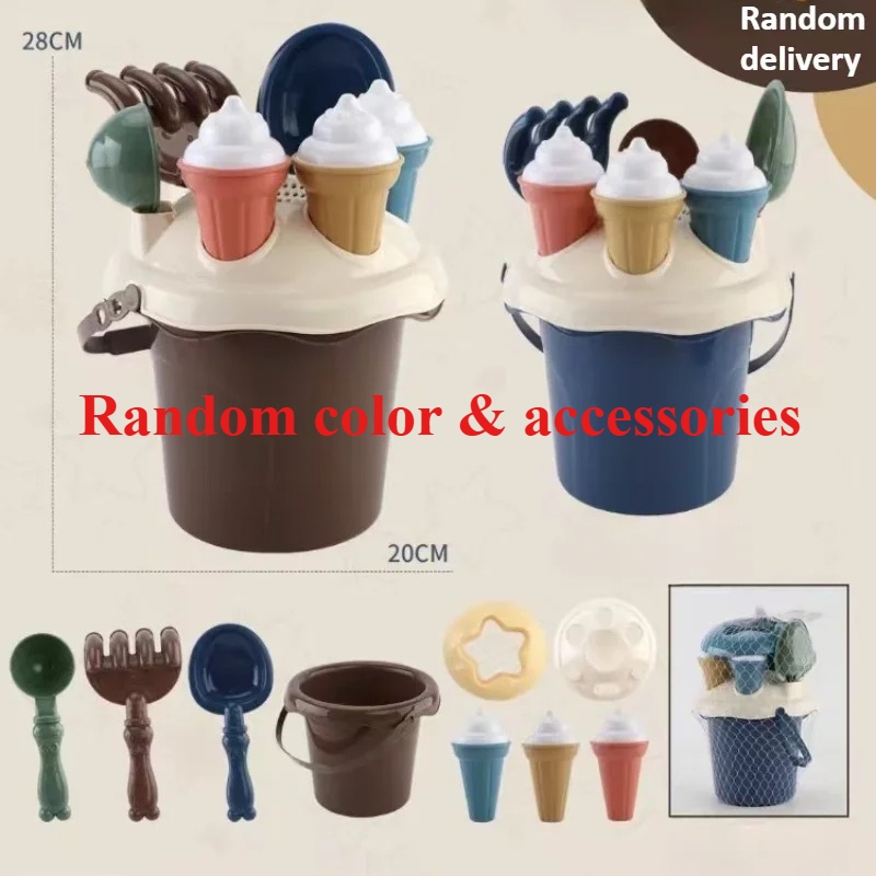 Kids Beach Toy Set Sand Play Kit with Bucket Shovel Rake Ice Cream Molds for Toddlers