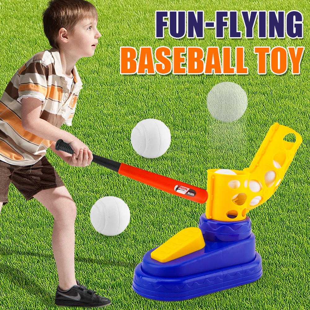 Kids Baseball Pitching Trainer Set with Foot Launcher Interactive Indoor Outdoor Sports Toy