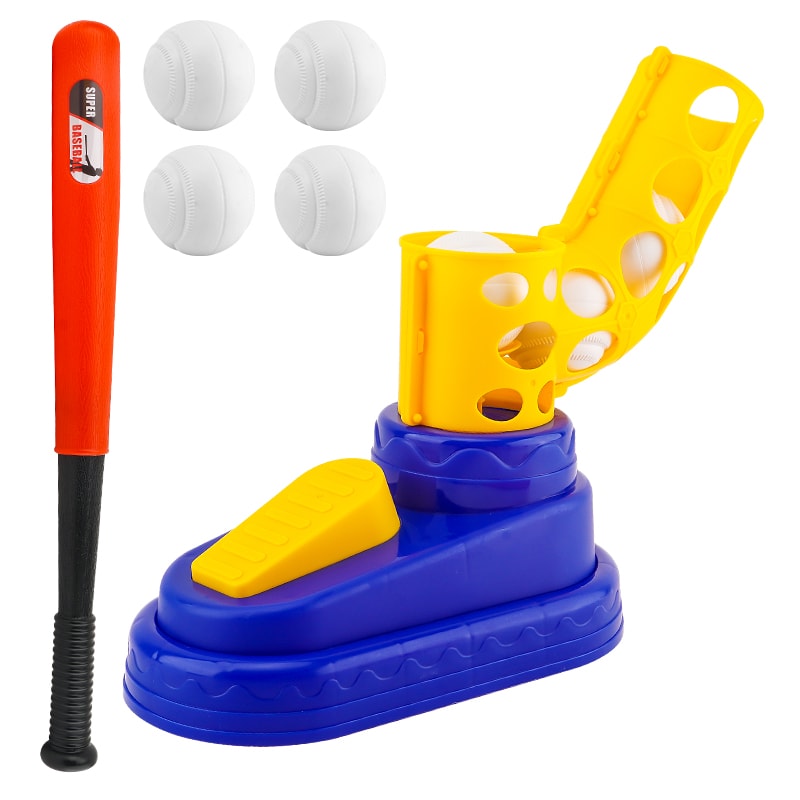 Kids Baseball Pitching Trainer Set with Foot Launcher Interactive Indoor Outdoor Sports Toy