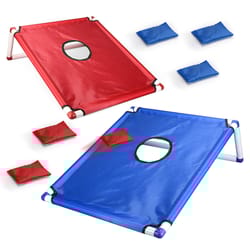 kids portable cornhole toss game set with bean bags outdoor yard play toy for family fun