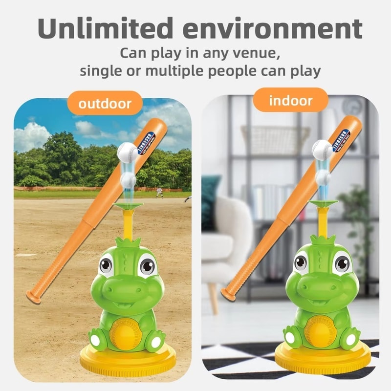Dinosaur Kids Pitching Machine Baseball Toy Set with Automatic Launcher for Batting Practice