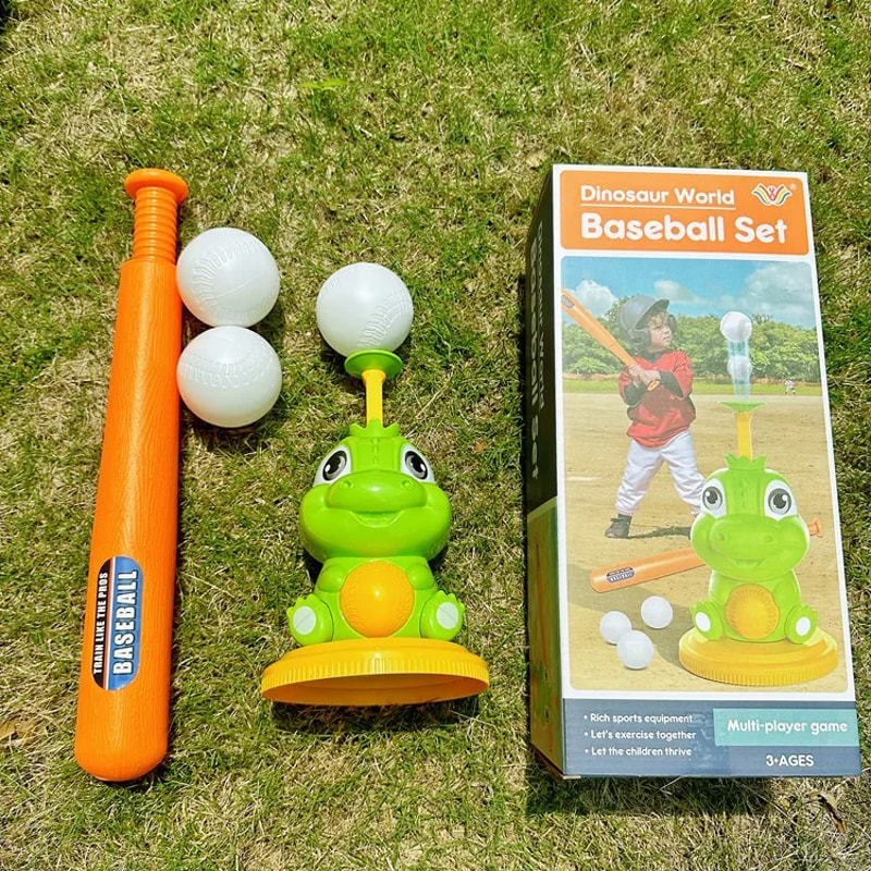 Dinosaur Kids Pitching Machine Baseball Toy Set with Automatic Launcher for Batting Practice