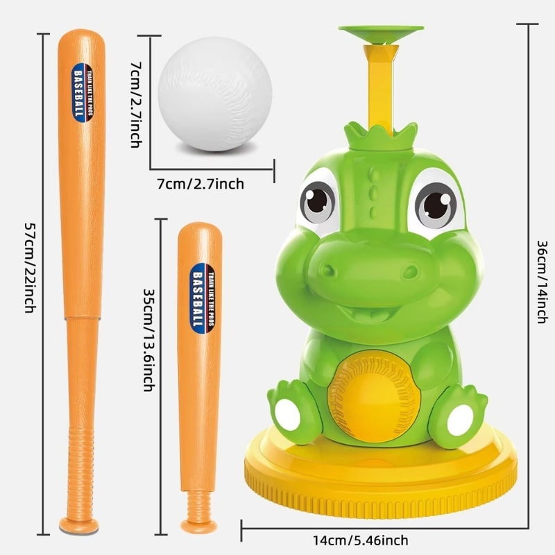 Dinosaur Kids Pitching Machine Baseball Toy Set with Automatic Launcher for Batting Practice