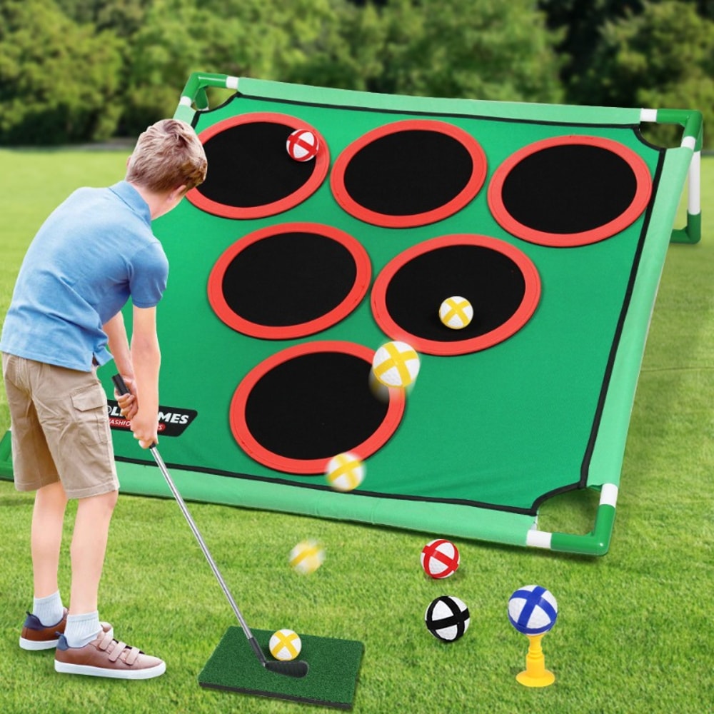 Indoor Golf Chipping Game Set with Putting Mat and Target Fun Family Golf Practice Set