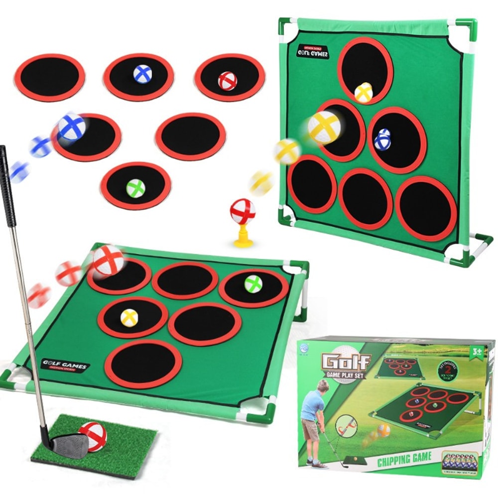 Indoor Golf Chipping Game Set with Putting Mat and Target Fun Family Golf Practice Set