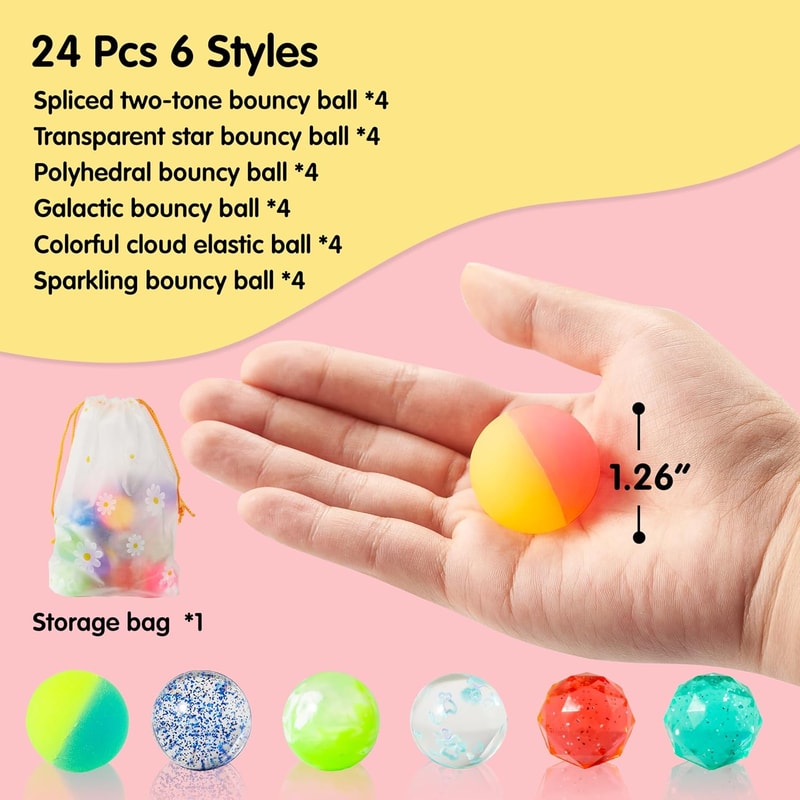 Colorful Assorted Bouncy Balls Bulk Set for Kids Party Favors and Birthday Gift Packs