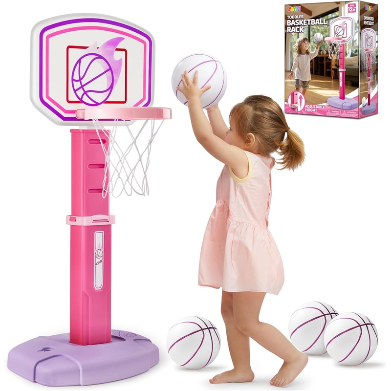 Adjustable Kids Basketball Hoop Indoor Set with Height Control and Ball for Toddlers Play