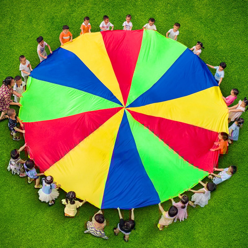 Kids Rainbow Parachute Play Set with Jumping Bag for Outdoor Team Games and Group Activities