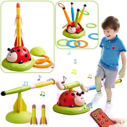 all in one kids outdoor game set rocket launcher ring toss and jump toy