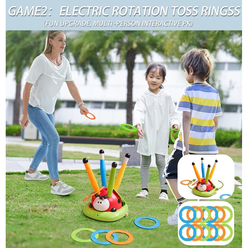 All in One Kids Outdoor Game Set Rocket Launcher Ring Toss and Jump Toy