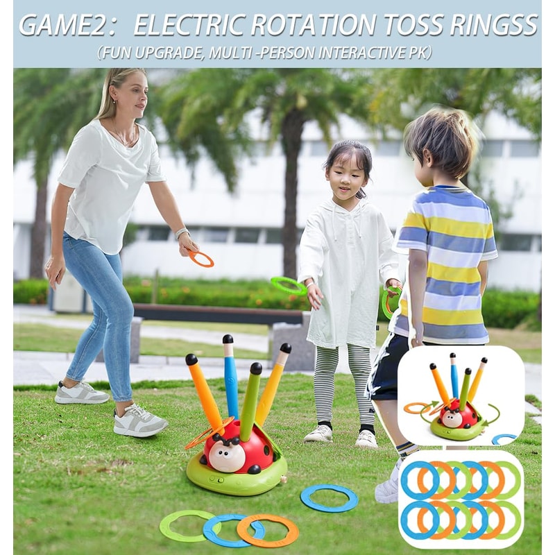 All in One Kids Outdoor Game Set Rocket Launcher Ring Toss and Jump Toy