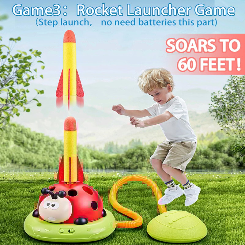 All in One Kids Outdoor Game Set Rocket Launcher Ring Toss and Jump Toy