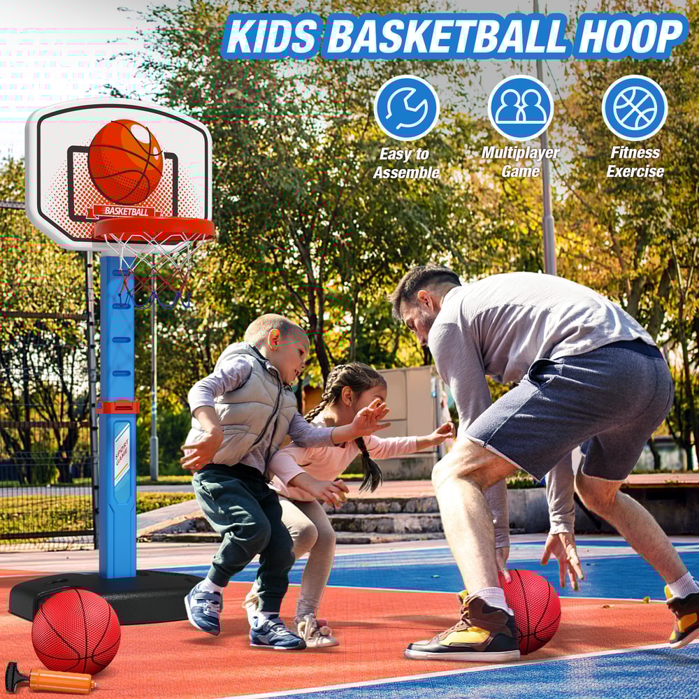 Kids Basketball Hoop Set with T Ball Trainer and Automatic Pitching Machine Toy for Toddlers