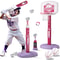 Kids Basketball Hoop Set with T Ball Trainer and Automatic Pitching Machine Toy for Toddlers
