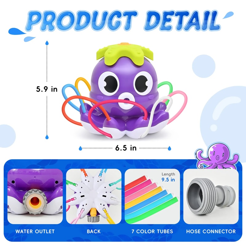 Rotating Octopus Splash Sprinkler Toy For Kids Outdoor Water Play Backyard Fun 2